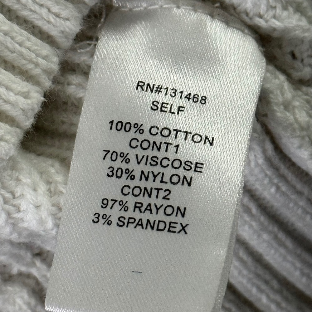 Boho White Ribbed Rust‎ Orange Patchwork Balloon Sleeve Sweater Size Small - Picture 4 of 6